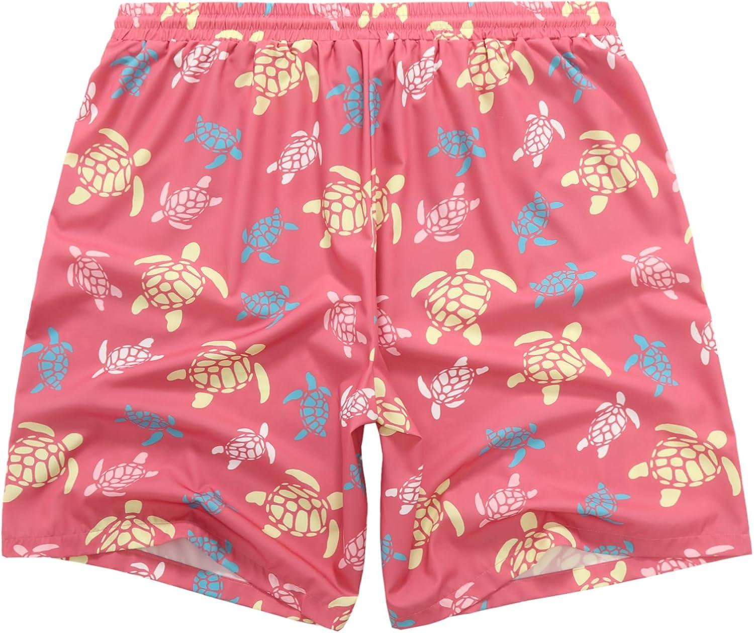 imageCOOFANDY Mens Hawaiian Beach Shorts Elastic Waist Drawstring Lightweight Summer Casual Shorts with PocketPastel Turtles
