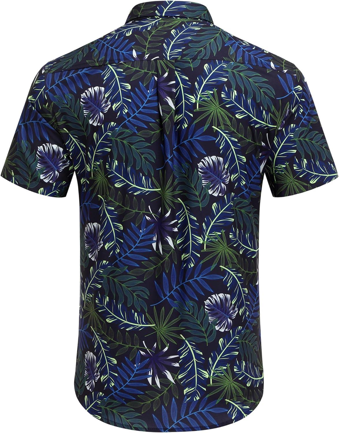 imageCOOFANDY Mens Hawaiian Shirts Short Sleeve Button Down Aloha Shirt Casual Beach ClothesBluegreen Fern Leaves