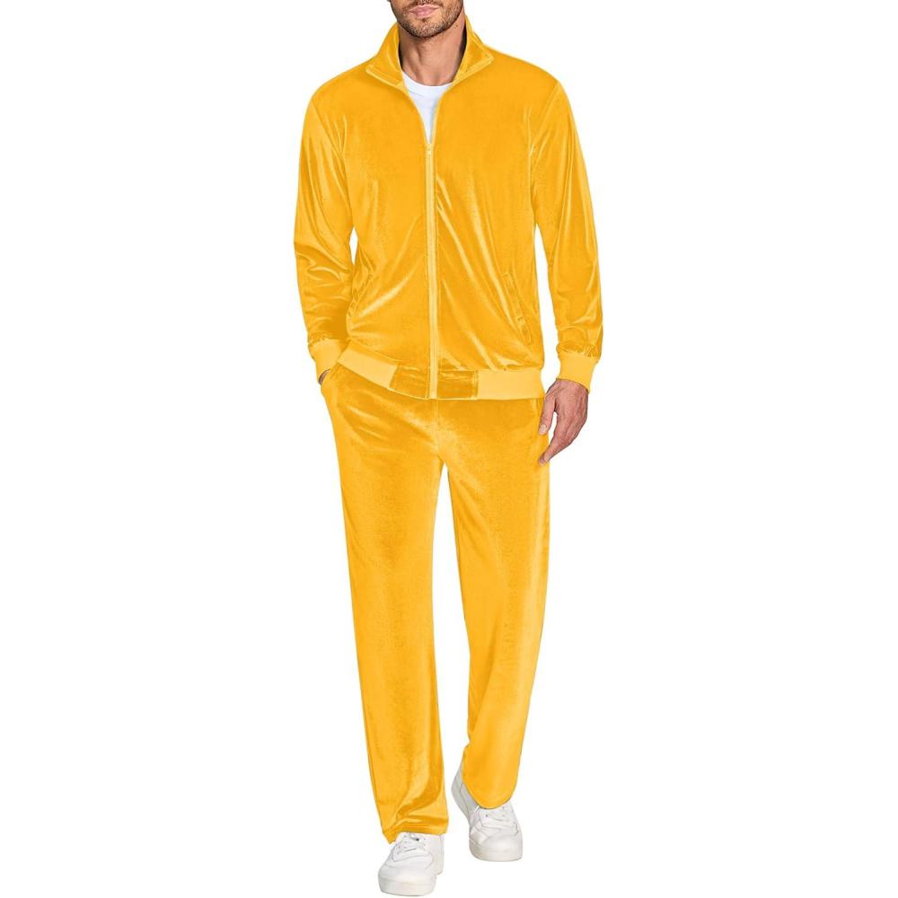 imageCOOFANDY Mens 2 Piece Velour Tracksuit Full Zip Jackets Pants Velvet Jogging Suits Sweatsuit SetYellow