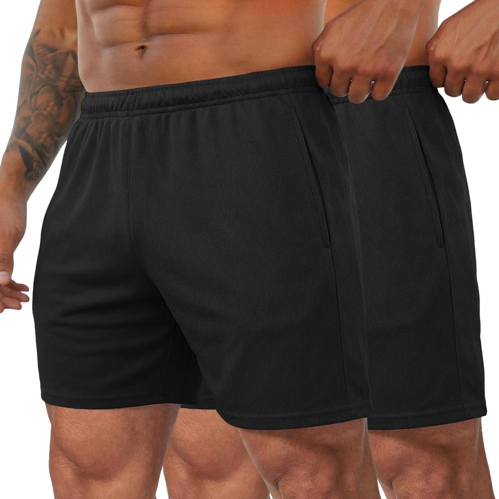 imageCOOFANDY Mens 3 Pack Workout Gym Shorts Mesh Athletic Shorts Lightweight Bodybuilding Training Short Pants with PocketsBlackBlack