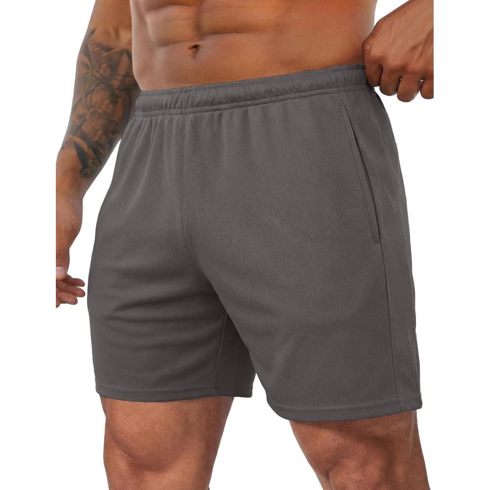imageCOOFANDY Mens 3 Pack Workout Gym Shorts Mesh Athletic Shorts Lightweight Bodybuilding Training Short Pants with PocketsDark Grey