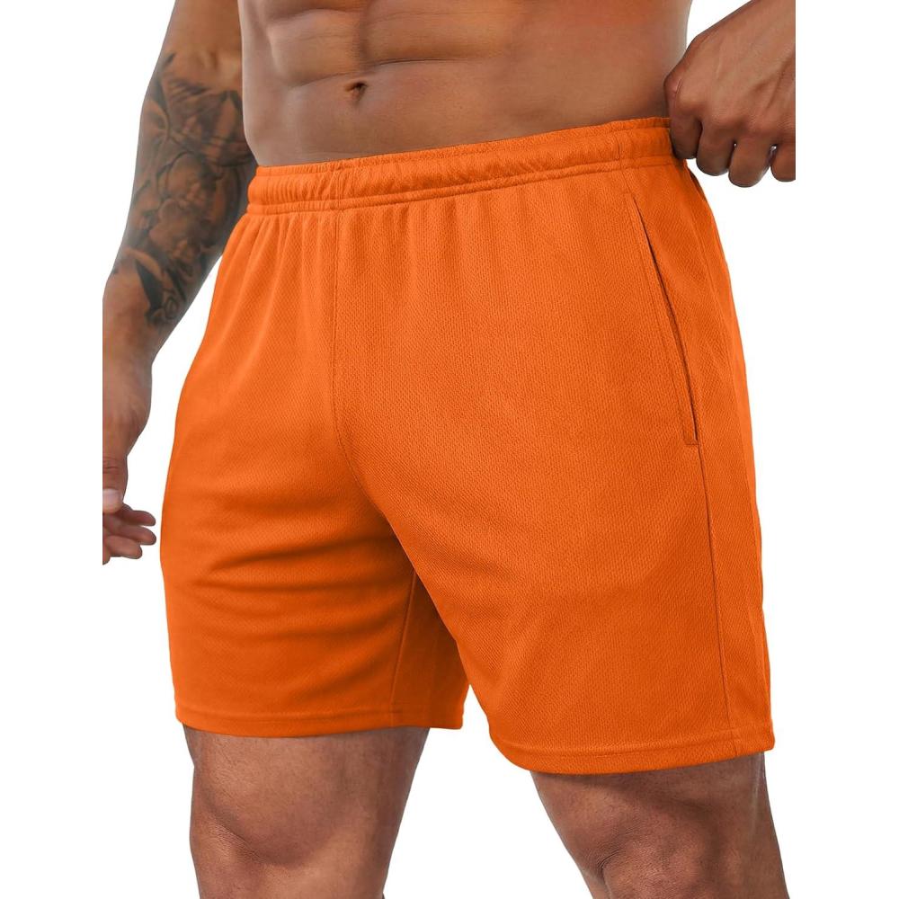 imageCOOFANDY Mens 3 Pack Workout Gym Shorts Mesh Athletic Shorts Lightweight Bodybuilding Training Short Pants with PocketsOrange