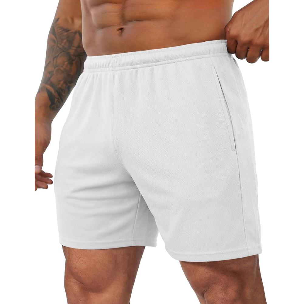 imageCOOFANDY Mens 3 Pack Workout Gym Shorts Mesh Athletic Shorts Lightweight Bodybuilding Training Short Pants with PocketsWhite