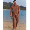 COOFANDY Men 2 Piece Linen Outfit Beach Button Down Shirt Casual Loose Pant Sets(Caramel)