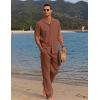 COOFANDY Men 2 Piece Linen Outfit Beach Button Down Shirt Casual Loose Pant Sets(Caramel)
