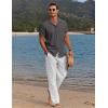 COOFANDY Men 2 Piece Linen Outfit Beach Button Down Shirt Casual Loose Pant Sets(Dark Gray Shirt/White Pants)