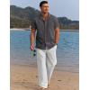 COOFANDY Men 2 Piece Linen Outfit Beach Button Down Shirt Casual Loose Pant Sets(Dark Gray Shirt/White Pants)