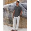 COOFANDY Men 2 Piece Linen Outfit Beach Button Down Shirt Casual Loose Pant Sets(Dark Gray Shirt/White Pants)