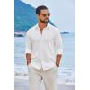 COOFANDY Men’s Casual Button Down Shirts Long Sleeve Cotton Beach Wedding Shirt Summer Linen Shirt for Men(All White)