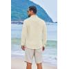 COOFANDY Men’s Casual Button Down Shirts Long Sleeve Cotton Beach Wedding Shirt Summer Linen Shirt for Men(Beige)