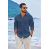 COOFANDY Men’s Casual Button Down Shirts Long Sleeve Cotton Beach Wedding Shirt Summer Linen Shirt for Men(Dark Blue)