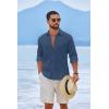 COOFANDY Men’s Casual Button Down Shirts Long Sleeve Cotton Beach Wedding Shirt Summer Linen Shirt for Men(Dark Blue)