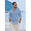 COOFANDY Men’s Casual Button Down Shirts Long Sleeve Cotton Beach Wedding Shirt Summer Linen Shirt for Men(Light Blue)
