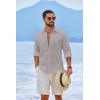 COOFANDY Men’s Casual Button Down Shirts Long Sleeve Cotton Beach Wedding Shirt Summer Linen Shirt for Men(Light Grey)