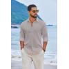 COOFANDY Men’s Casual Button Down Shirts Long Sleeve Cotton Beach Wedding Shirt Summer Linen Shirt for Men(Light Grey)