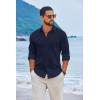 COOFANDY Men’s Casual Button Down Shirts Long Sleeve Cotton Beach Wedding Shirt Summer Linen Shirt for Men(Navy Blue)