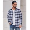 COOFANDY Men’s Casual Long Sleeve Button Up Plaid Flannel Shirt Jacket with Pocket(Plaid – Navy White)