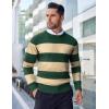 COOFANDY Men’s Crewneck Sweaters Long Sleeve Dress Knit Sweater Lightweight Slim Fit Pullover Sweaters(Green/Apricot Stripe)