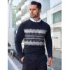 COOFANDY Men’s Crewneck Sweaters Long Sleeve Dress Knit Sweater Lightweight Slim Fit Pullover Sweaters(Navy Blue/Grey White Jacquard)