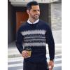 COOFANDY Men’s Crewneck Sweaters Long Sleeve Dress Knit Sweater Lightweight Slim Fit Pullover Sweaters(Navy Blue/Grey White Jacquard)