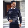 COOFANDY Men’s Crewneck Sweaters Long Sleeve Dress Knit Sweater Lightweight Slim Fit Pullover Sweaters(Navy/White Mariner Stripe)