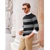 COOFANDY Men’s Crewneck Sweaters Long Sleeve Dress Knit Sweater Lightweight Slim Fit Pullover Sweaters(Stripe Light Grey/Grey)