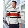 COOFANDY Men’s Crewneck Sweaters Long Sleeve Dress Knit Sweater Lightweight Slim Fit Pullover Sweaters(White/Rust Red)