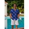 COOFANDY Mens Hawaiian Shirts Short Sleeve Button Down Aloha Shirt Casual Beach Clothes(Blue Plam Leaves)