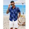 COOFANDY Mens Hawaiian Shirts Short Sleeve Button Down Aloha Shirt Casual Beach Clothes(Blue Plam Leaves)