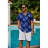 COOFANDY Mens Hawaiian Shirts Short Sleeve Button Down Aloha Shirt Casual Beach Clothes(Blue Plam Leaves)