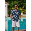 COOFANDY Mens Hawaiian Shirts Short Sleeve Button Down Aloha Shirt Casual Beach Clothes(Dark Blue Palm Leaves)