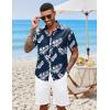 COOFANDY Mens Hawaiian Shirts Short Sleeve Button Down Aloha Shirt Casual Beach Clothes(Dark Blue Palm Leaves)