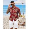COOFANDY Mens Hawaiian Shirts Short Sleeve Button Down Aloha Shirt Casual Beach Clothes(Red Fern Leaves)