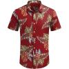 COOFANDY Mens Hawaiian Shirts Short Sleeve Button Down Aloha Shirt Casual Beach Clothes(Red Fern Leaves)