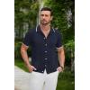 COOFANDY Men’s Knit Button Down Shirt Vintage Short Sleeve Polo Shirts Casual Beach Tops(Blue)