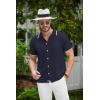 COOFANDY Men’s Knit Button Down Shirt Vintage Short Sleeve Polo Shirts Casual Beach Tops(Blue)