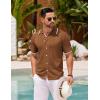 COOFANDY Men’s Knit Button Down Shirt Vintage Short Sleeve Polo Shirts Casual Beach Tops(Brown)