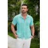COOFANDY Men’s Knit Button Down Shirt Vintage Short Sleeve Polo Shirts Casual Beach Tops(Ceramic Green)