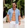 COOFANDY Men’s Knit Button Down Shirt Vintage Short Sleeve Polo Shirts Casual Beach Tops(Clear Blue)