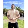 COOFANDY Men’s Knit Button Down Shirt Vintage Short Sleeve Polo Shirts Casual Beach Tops(Cream Hexagonal)