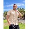 COOFANDY Men’s Knit Button Down Shirt Vintage Short Sleeve Polo Shirts Casual Beach Tops(Cream Hexagonal)