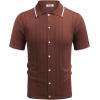 COOFANDY Men’s Knit Button Down Shirt Vintage Short Sleeve Polo Shirts Casual Beach Tops(Dark Brown)