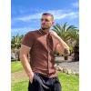 COOFANDY Men’s Knit Button Down Shirt Vintage Short Sleeve Polo Shirts Casual Beach Tops(Dark Brown)