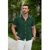 COOFANDY Men’s Knit Button Down Shirt Vintage Short Sleeve Polo Shirts Casual Beach Tops(Green)