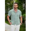 COOFANDY Men’s Knit Button Down Shirt Vintage Short Sleeve Polo Shirts Casual Beach Tops(Ice Green)