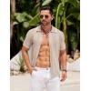 COOFANDY Men’s Knit Button Down Shirt Vintage Short Sleeve Polo Shirts Casual Beach Tops(Khaki)