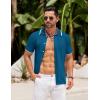 COOFANDY Men’s Knit Button Down Shirt Vintage Short Sleeve Polo Shirts Casual Beach Tops(Lake Blue)