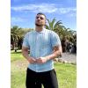 COOFANDY Men’s Knit Button Down Shirt Vintage Short Sleeve Polo Shirts Casual Beach Tops(Light Blue Argyle)