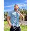 COOFANDY Men’s Knit Button Down Shirt Vintage Short Sleeve Polo Shirts Casual Beach Tops(Light Blue Argyle)