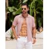 COOFANDY Men’s Knit Button Down Shirt Vintage Short Sleeve Polo Shirts Casual Beach Tops(Light Pink)